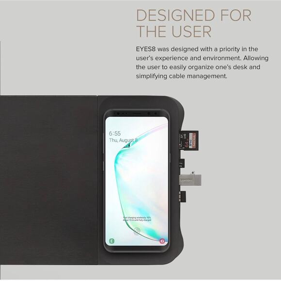 POUT Eyes8 3 in 1 Wood Monitor Stand Riser w/ USB HUB Wireless Charging Pad - Picture 4 of 9